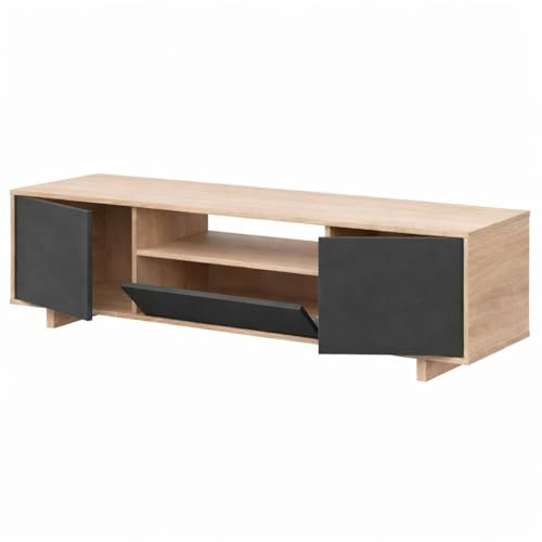 Bricozone Mobile TV 3 Ante Con Vano Centrale E Passacavi Rovere E Nero Design Moderno Stile Nordico Per Soggiorno Supporto Televisore150 x 46 x 41 Cm In Melaminico