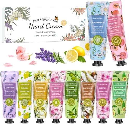 Mini Handcreme Set, 10 Handcreme Mini Geschenkset Damen | Duft Hände Fuß Feuchtigkeitscreme für Trockene und Rissige Hände, Kleine Geschenk für Frauen Freundin Weihnachten Geburtstags