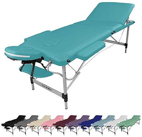 Vivezen - Table de Massage Pliante 3 Zones en Aluminium + Accessoires et Housse de Transport - Plusieurs Coloris