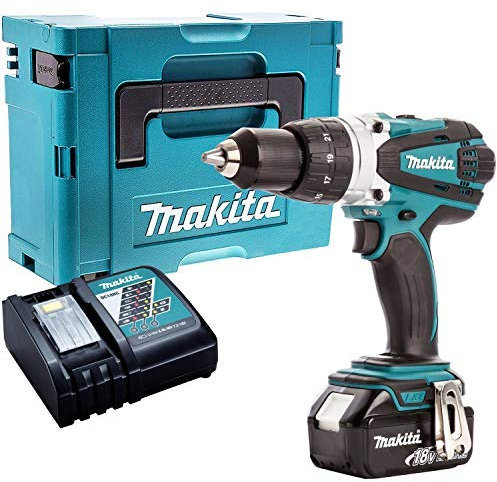 Makita DHP458Z 18v Combi Hammer Drill with 1 x 5.0Ah BL1850 Battery + DC18RC Charger & Case - Power Tool Combo Kit