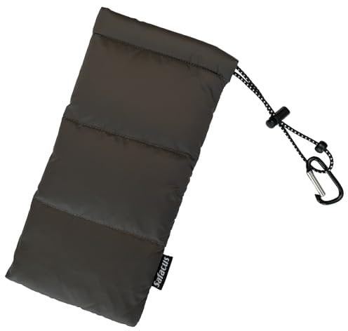 SAFACUS Thermo Handyhülle Tasche Universal Daunen Pouch Handysocke Weihnachten Geschenke für Smartphones Handy Winter Handyhülle für iPhone 15 14 13Plus X, Samsung Galaxy (Brown)