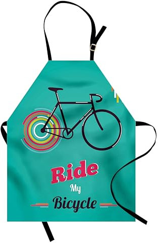 ABAKUHAUS Jahrgang Kochschürze, Hipster Stil Ride My Bicycle Beschriftung Farbenfrohe Illustration Muster, Höhenverstellbar Klare Farben ohne verblassen, Schwarz Aqua
