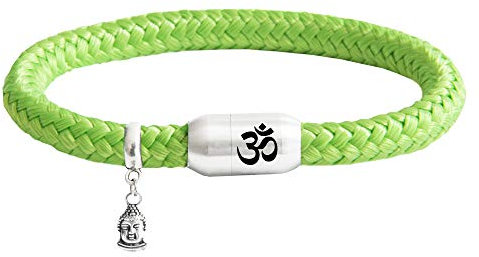 ⚓ Paris Montana ⚓ Das Original Buddha Om Segeltau Armband Türkis Anhänger Unisex Geflochten Mit Gravur Handmade Hochwertiger Magnetverschluss Durchmesser 8mm (Grün, 19)