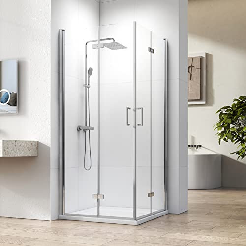 Heilmetz Faltbar Duschkabine 80x80cm Duschkabine Eckeinstieg Duschwand Höhe 195cm Duschtür Nische 6mm ESG Glas 180° Falttür Duschkabine mit Nano Beschichtung Duschabtrennung Eckeinstieg Drehfalttür