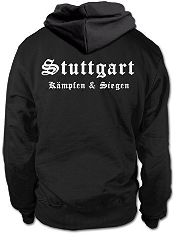 shirtloge Stuttgart - Kämpfen & Siegen - Fan Kapuzenpullover - Schwarz (Weiß) - Größe S