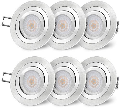 SSC-LUXon RF-2 Einbauleuchte LED flach Set Dimmen ohne Dimmer fourSTEP 4W neutralweiß - 6x Einbaustrahler Alu 230V schwenkbar