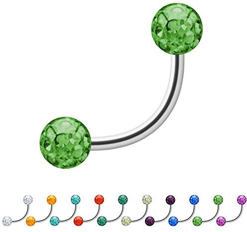 Treuheld® | 1.2mm x 5mm Piercing Banane | 4mm Kristall Kugeln | Hell-Grün |Chirurgenstahl | Silber | Bauchnabelpiercing Nippelpiercing