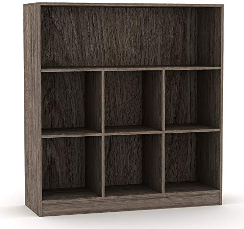 URBNLIVING Wide Wooden 7 Cube Bookcase Storage Unit (Anthracite Oak, Wide)