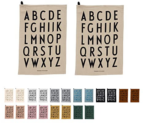 Design Letters Klassisches Geschirrtuch (Beige) - 100% Baumwolle, Oeko-Tex-Zertifiziert, weich, saugfähig und trocknet schnell, 2 STK, dekorativ mit ikonischem Alphabetdruck, L: 60 x B: 40cm
