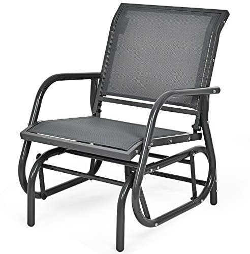 COSTWAY Garden Glider Chair, Metal Frame Armchair Swing Single Seater, Outdoor Indoor Relax Rocking Chairs for Living Room, Patio, Porch and Poolside (Grey)
