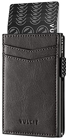 VULKIT Kreditkartenetui Leder Kartenetui RFID Blocking Automatische Pop Up Visitenkartenetui für Karten & Notizen