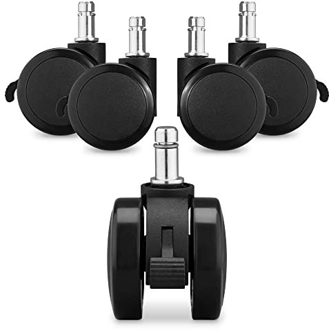 kwmobile 5x Hartboden Rollen mit Bremse 11/22 mm - auch für Weichboden - 360° Bürostuhl Rollen Ersatzrollen - Ersatz Bürostuhlrollen Set in Schwarz