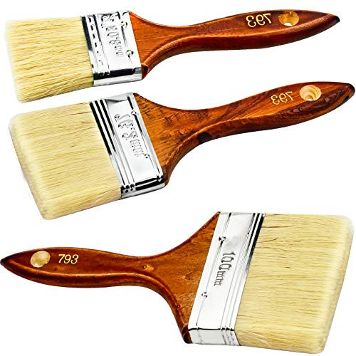 TEESIN 3 Stück Malerpinsel Set - Hochwertiger Flachpinsel für präzise Malerarbeiten - Lasurpinsel für alle Untergründe - Praktischer Lackpinsel, Braun,silber