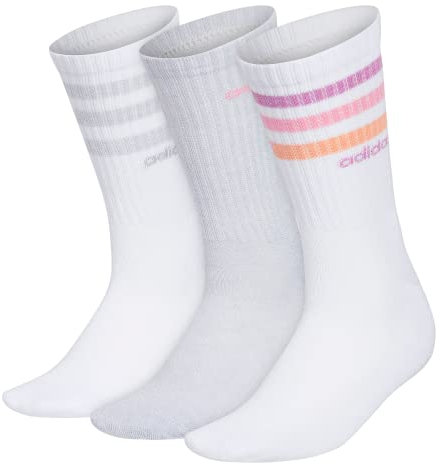 adidas Calzini da donna a 3 strisce (3 paia), Bianco/Pulse Lilla Viola/Grigio, Medium