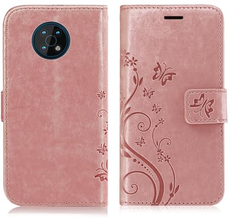 betterfon Hülle Kompatibel mit Nokia G50 5G | Premium PU Leder Handyhülle Wallet Case für G50 5G | Schutzhülle Blumen Klapphülle Handyhülle | Rosegold