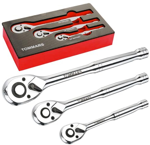 TOMMARS Ratchet Set 1/4 3/8 1/2 Drive Socket Wrench Mechanic Hand Tool