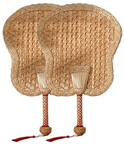 LICHENGTAI 2 Stück Bambusfächer, Geflochtener Handfächer Natürlicher handgefertigter Rattan-Fächer DIY Bastfächer Herzförmiger Sommer-Handfächer Lüfter für Sommerhandwerk, für Drinnen und Draußen