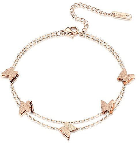 Cupimatch Damen Armband Herzen Armkette Armschmuck Fußkette, Doppelt Kette Armband für Frauen Mädchen Armreif Silber, Rosegold