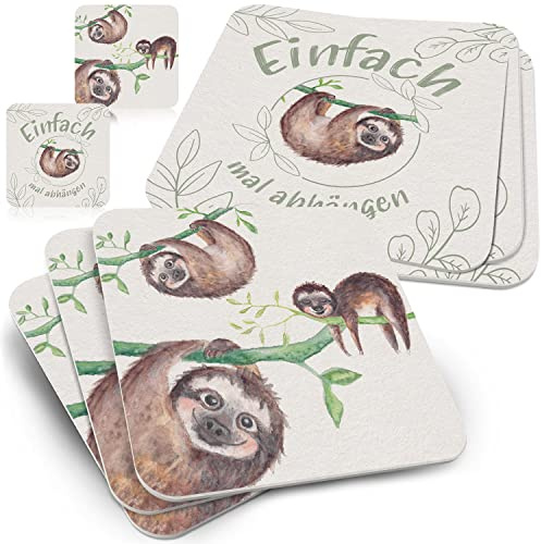 Funke & Brand Faultier Bierdeckel - Eckig Einfach Mal Abhängen Mint 50er Set - Ausgefallener Tier Coaster - Getränkeuntersetzer Tischuntersetzer Deko