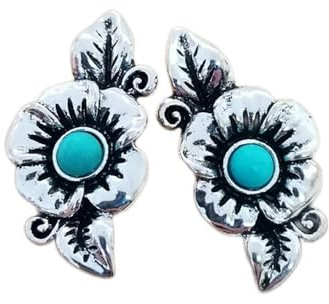 Crystal Huggie EarringVintage Turquoise Earrings, Women's Sterling Silver Stud Earrings, Ethnic style rose gold flower earrings for Women Ideal jewelry gift (turquoise)