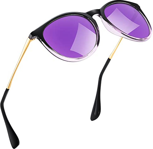 kunchu Sonnenbrille-Damen-Polarisierte-Sonnenbrille-Rund-UV400-im-Retro-Sonnenbrille-für-Damen & Herren Schutz Vintage Nach und nach lila