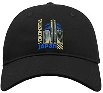 Maikomanija Yokohama Japan Baumwolle Curved Visier Baseball Cap Dad Hat Unisex Sport Bequemes Top, Schwarz , One size