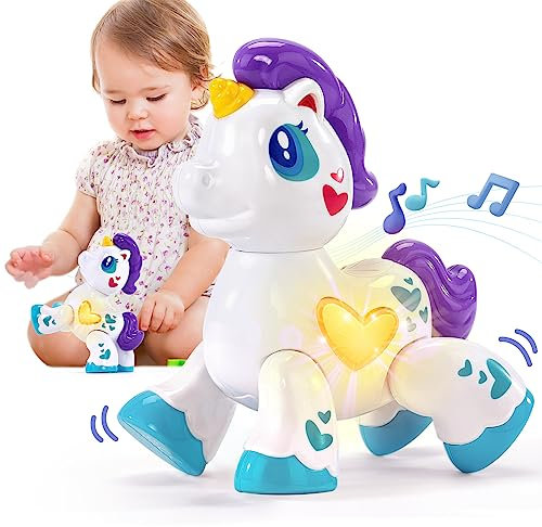 hahaland Unicorn Toys for 1 Year Old Girl, Montessori Toys Musical Light up Kid Girl Interactive Travel Toys Baby Toys 12-18 Months 1+ Year Old Travel & Birthday Gift