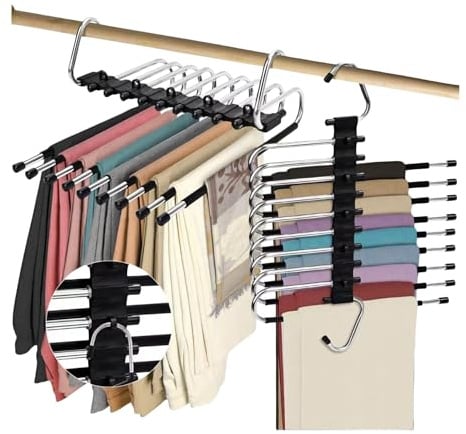 Lot de 2 cintres Pliables à 9 Couches - pour économiser de l'espace - Multifonctionnel - Trou de Suspension pour penderie, Pantalon, écharpe, Jeans (Noir)