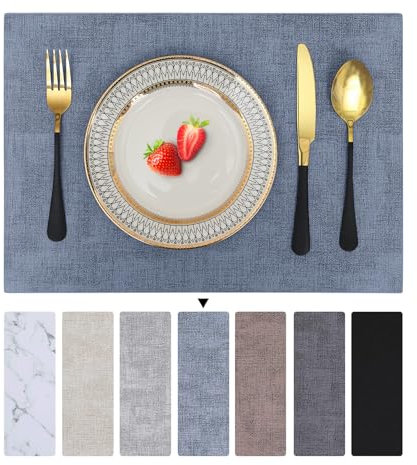 Homaxy Tischsets Abwaschbar 6er Set, Wasserdicht Tischset, Platzsets Abwischbar Doppelseitigen, Platzset Leder, rutschfest Platzdeckchen, Schön Tischuntersetzer, Blau