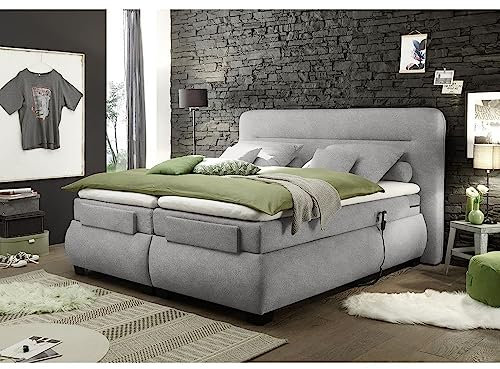Lomadox Boxspringbett 180x200 cm mit elektrischer Verstellung | Doppelbett in Schlamm mit Härtegrad H2