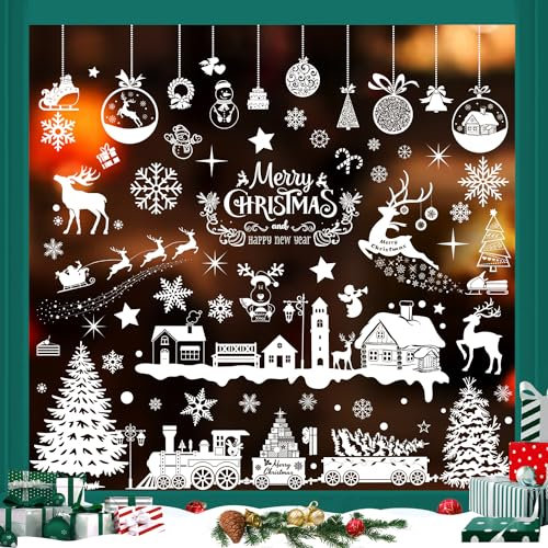 Fensterbilder Weihnachten Selbstklebend Groß 236, Weihnachtsdeko Fenster Schneeflocken Fensteraufkleber Weihnachts Fensterdeko, Winter Weihnachtsfenster Bilder Weiß Fensterbilder Weihnachten Deko