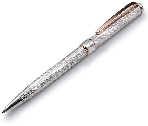 Grifos - Kugelschreiber aus massivem Silber 925 - Helixmuster - Rotgoldplattierte Details - Handwerkliche Eleganz - Hergestellt in Italien