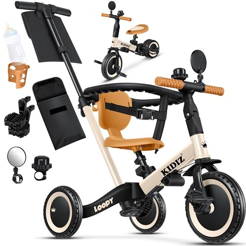 KIDIZ® Tricycle 6 en 1 | Roues de course pour enfants 1-5 ans | Aide à l'apprentissage de la marche jusqu'à 25 kg | Guidon, barre de sécurité, ceinture de sécurité, sonnette