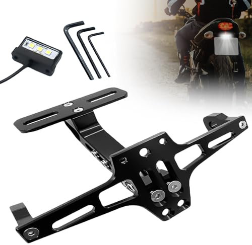 Motorrad Kennzeichenhalter, Nummernschildhalterung Motorrad mit Kennzeichenbeleuchtung, Einstellbare Winkel, Kompatibel mit Den Meisten Gängigen Motorradmodellen für Sportster Z900 SV650, FZS600