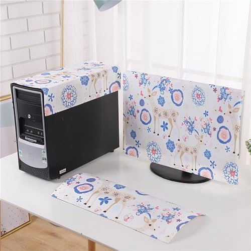 Hixingo 3 Pieces Set Computer Dirt-proof Cover, Desktop PC Dust Cover Protector Computer Screen Display Protective for 19-32 inch PC, Desktop and TV (Beige Deer,32 inches)