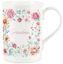 Floral Grandma Mug - Pink Flowers Mothers Day Present - Bone China Coffee/Tea Mug - Gifts for Grandmas