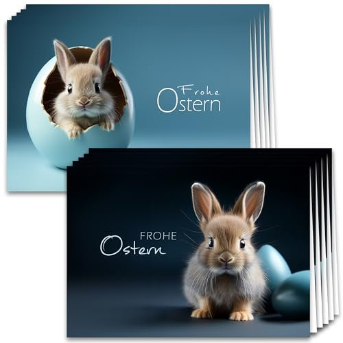 Osterkarten mit Umschlag Hoppel Shooting 10er-Set aufklappbare Frohe Ostern Grußkarten im A6 Format Klappkarten mit Hasen Frohe Ostern Kartenset Umschlag hochwertig geschäftlich