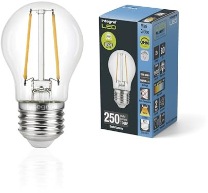 Integral LED E27 Omni-Filament Tropfen Warm 2700K, 250LM, 2W (entspricht 25W) Nicht dimmbare Lampe - 4 Packung - Energieeffizient. Für Schlafzimmer, Flur, Wohnzimmer & mehr