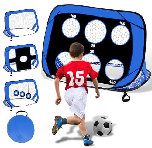 Fussballtore für Garten Kinder,4 in 1 fußballtor Kinder,Pop Up Fussballtor Trainer Torwand mit Tragetasche,Fussball Tor Geschenk für Kinder ab 6–12 Jahren,Garten, Indoor, Outdoor