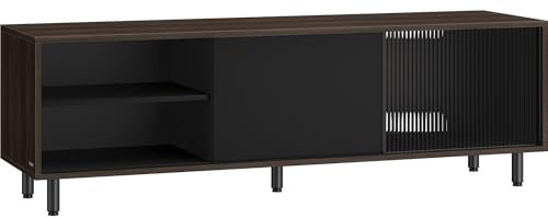 VASAGLE Montaje Ultrarrápido sin Herramientas Toolless, Mueble TV para Televisores de hasta 60 Pulgadas, para Salón, Vidrio Ranurado, Moderno, 140 x 39 x 45 cm, Marrón Ceniza y Negro Tinta LTV466K02