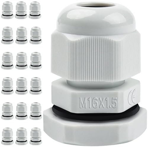 Caianwin IP68 - Set di 20 passacavi per cavi M16, impermeabile, per scatola di derivazione, scatola di distribuzione, scatola dei fusibili, scatola di distribuzione