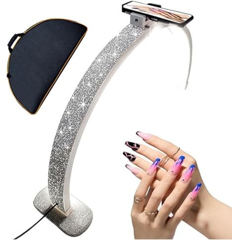 emobwdy Half Moon Light for Nail Desk,Half Moon Lamp w/Phone Holder/storage bag/Touch adjustment, Large 40W Led Lash Light for Nails, Eyelash Extensions, Makeup,Spa, Desk Lamp for Nail Tech,White