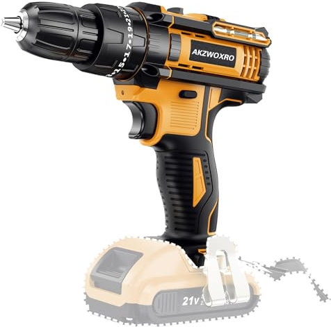 AKZWOXRO 21V Taladro Percutor a Bateria Cuerpo, sin batería ni cargador, Amarillo