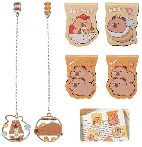 Lesezeichen, Capybara Lesezeichen Set, 4 Lesezeichen Magnetisch und 2 Lesezeichen Metall Sortiert Kawaii Niedliche Lesezeichen für Frauen, Männer, Erwachsene, Kinder, Schul- und Bürobedarf
