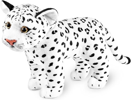 BRUBAKER Leopard Kuscheltier - 30 cm Stofftier - Baby Plüschtier Raubkatze Stehend - Kinder Plüsch Spielzeug - Weiß