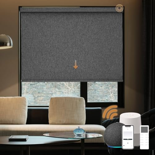 JOYENG Motorized Blinds, Blackout Smart Blinds for Windows with Remote, Automatic Window Shades Compatible with Alexa Electric Roller Shades Custom Size 20-110 (Fabric Charcoal Grey)