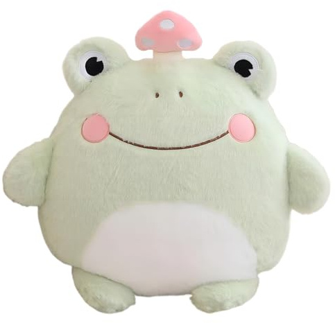 Aiuidun Frosch Plüsch-Kissen,Niedliches Frosch Plüschtier mit kleinem Pilz auf dem Kopf,Super Squishy Frosch Plüsch-Kissen für Kinder und Erwachsene