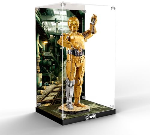 Acrylic Display Case Compatible with Lego Star Wars 75398 c3po, Dustproof Transparent HD Backdrop Display Case Compatible with Lego c3po 75398 Building Kit (Box Only, No Model)