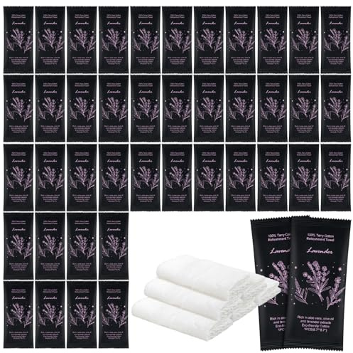 Hot or Cold Moist Cotton Towel Bulk Moist Towelettes Individually Wrapped 8.7 x 8.7,White Towel Services,Refreshment Pre Moistened Towels Lavender Scent for Travel Sport Party Spa Dentist Hotel