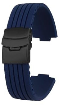 Mefloar 24–12mm 22–11mm Silikon-Armband, passend for ORIS AQUIS 7730 7740 Taucheruhrenarmband, wasserdichtes Gummi-Stahl-Faltschließe-Armband(Blue-black,22-11mm convex)